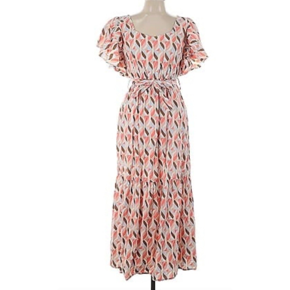Sim‎ & Sam Dress Medium CottageCore Milkmaid Peasant Cotton Long Tiered Maxi